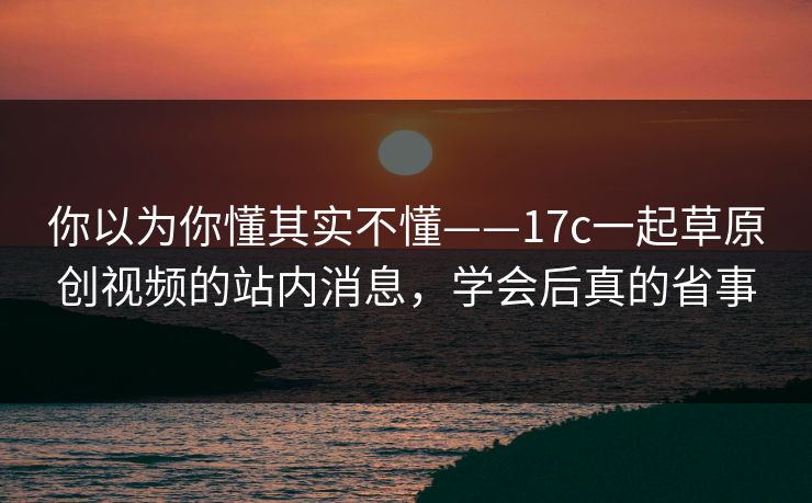 你以为你懂其实不懂——17c一起草原创视频的站内消息，学会后真的省事